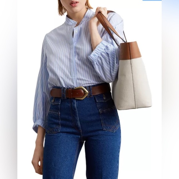 GERARD DAREL Cotton Calicia Striped Button Up Blue Blouse Preppy Old Money Sz M - Picture 1 of 8